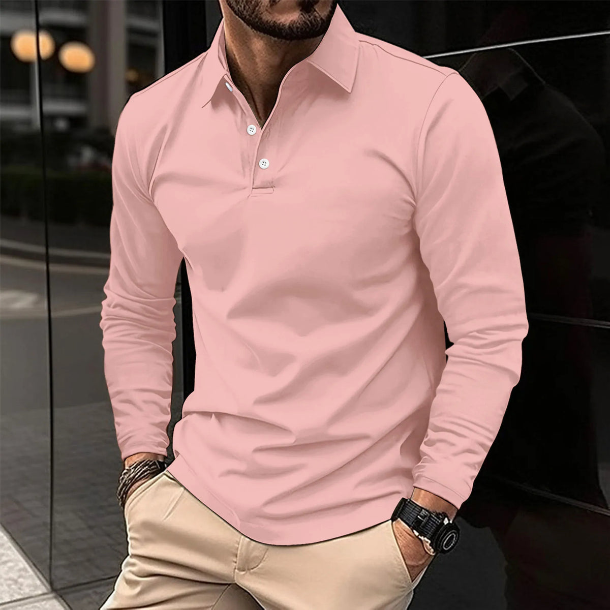 Smart Casual Long-Sleeved Polo Shirt for Men - Comfortable Cotton Blend