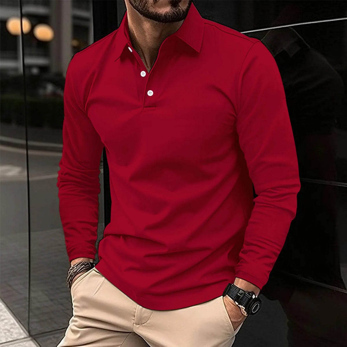 Smart Casual Long-Sleeved Polo Shirt for Men - Comfortable Cotton Blend