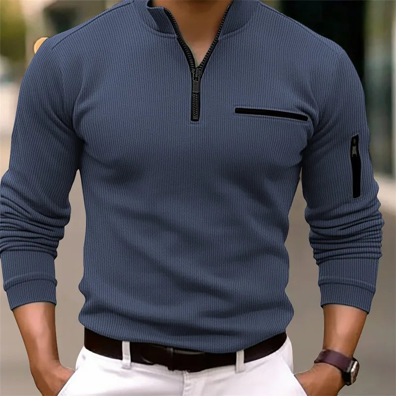 Classic Quarter Zip Sweater for Men - Soft Knit Fabric, Casual Style