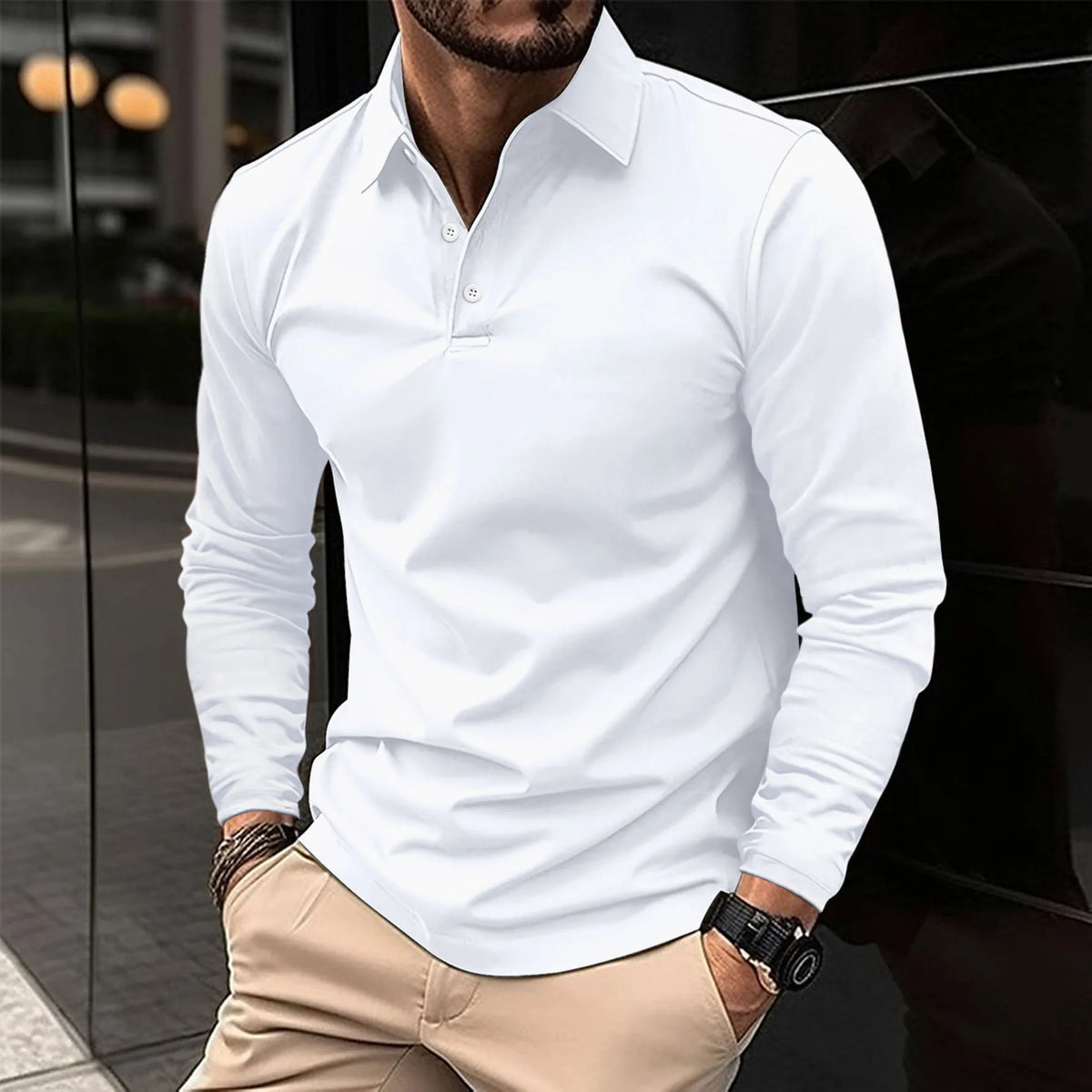 Smart Casual Long-Sleeved Polo Shirt for Men - Comfortable Cotton Blend