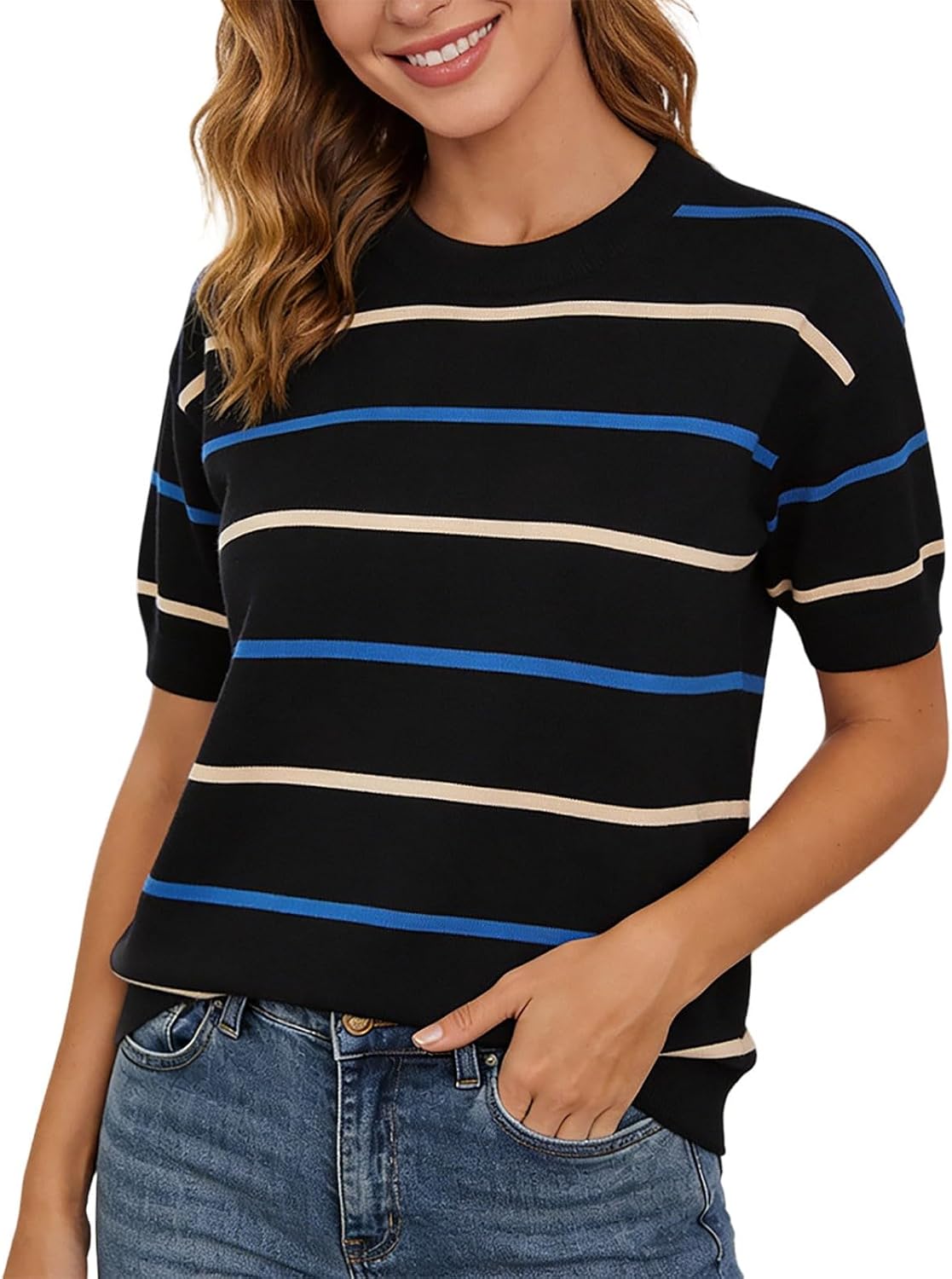 Striped Women's T-Shirt, Comfortable and Short-Sleeved – Summer, Casual Fashion