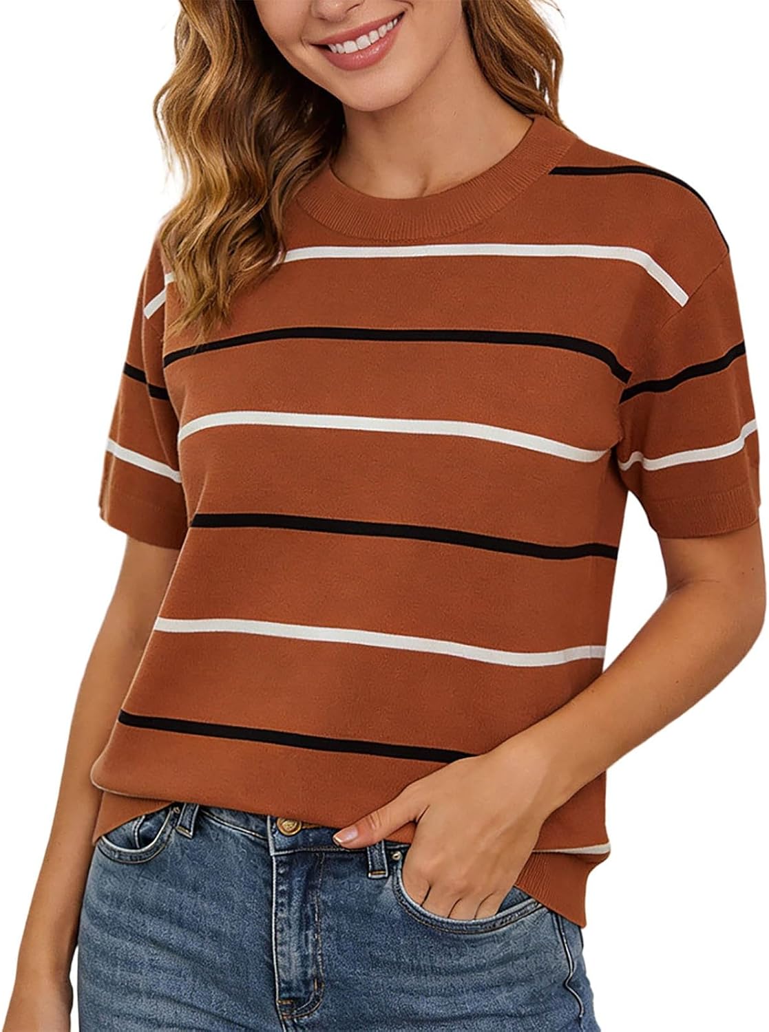 Striped Women's T-Shirt, Comfortable and Short-Sleeved – Summer, Casual Fashion