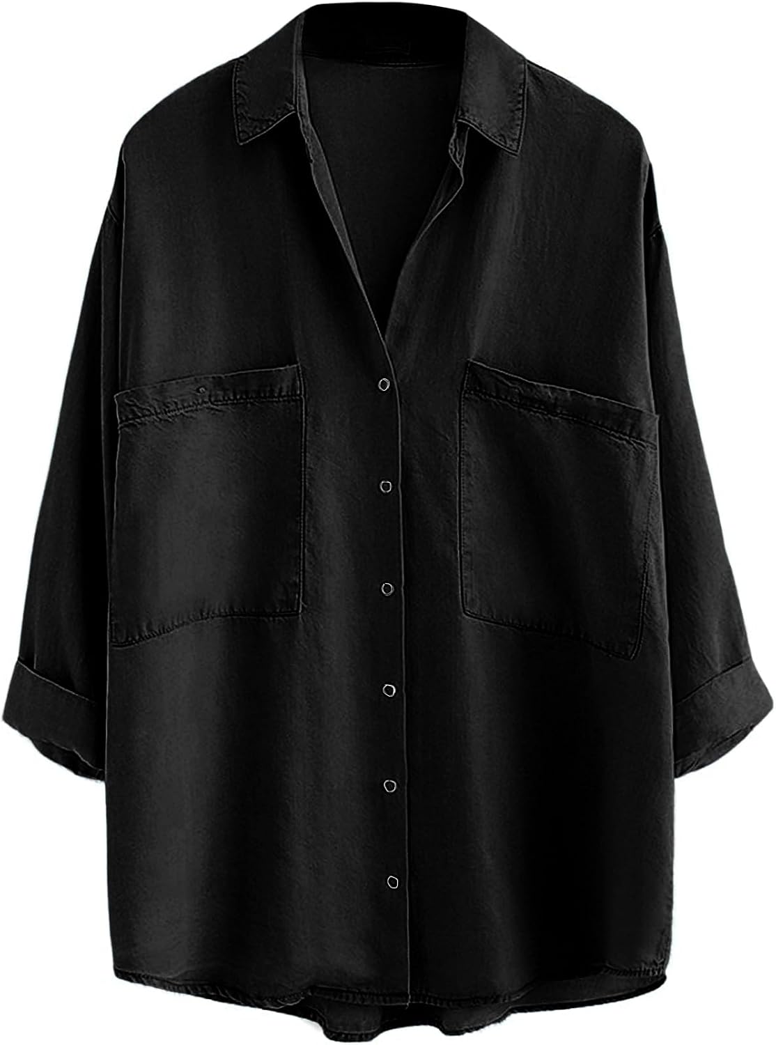 Tencel Button Down Shirt for Women, Chambray Blue, 3/4 Sleeve – Casual, Office
