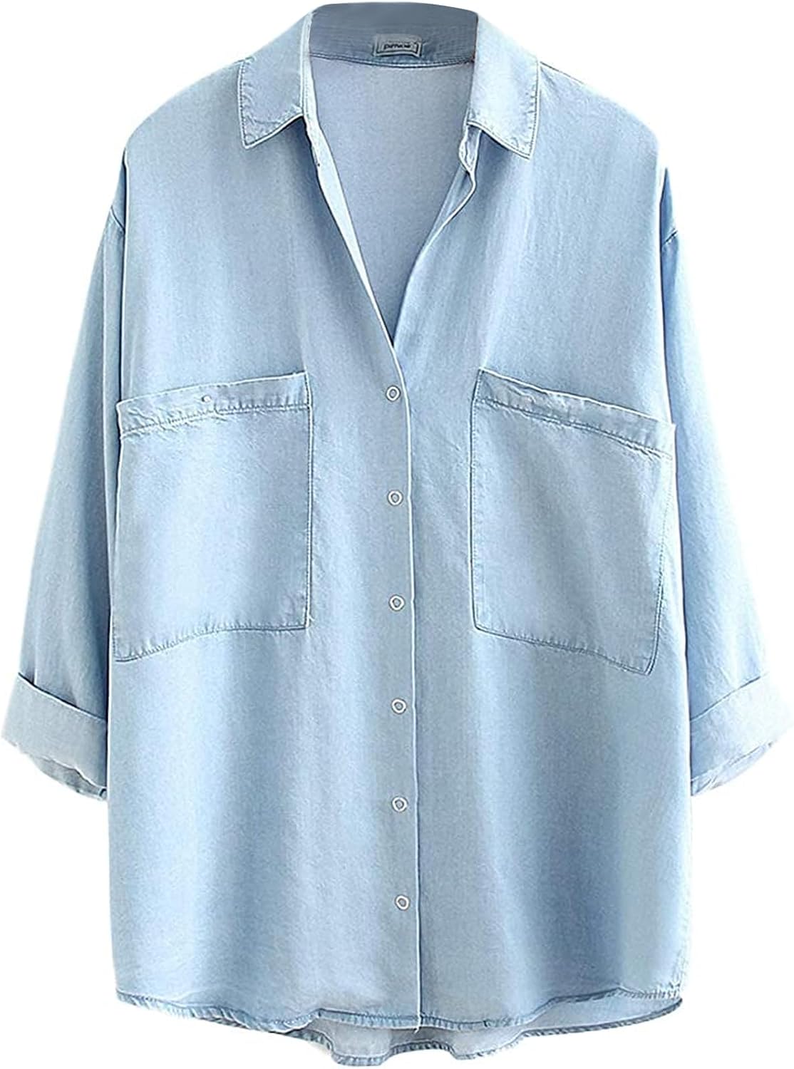 Tencel Button Down Shirt for Women, Chambray Blue, 3/4 Sleeve – Casual, Office