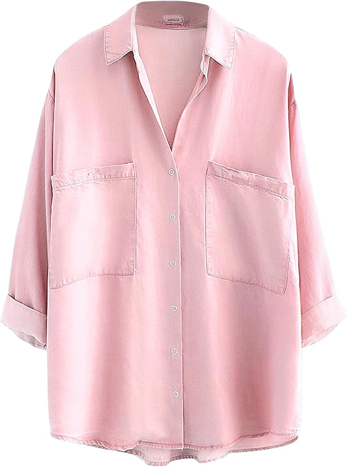 Tencel Button Down Shirt for Women, Chambray Blue, 3/4 Sleeve – Casual, Office