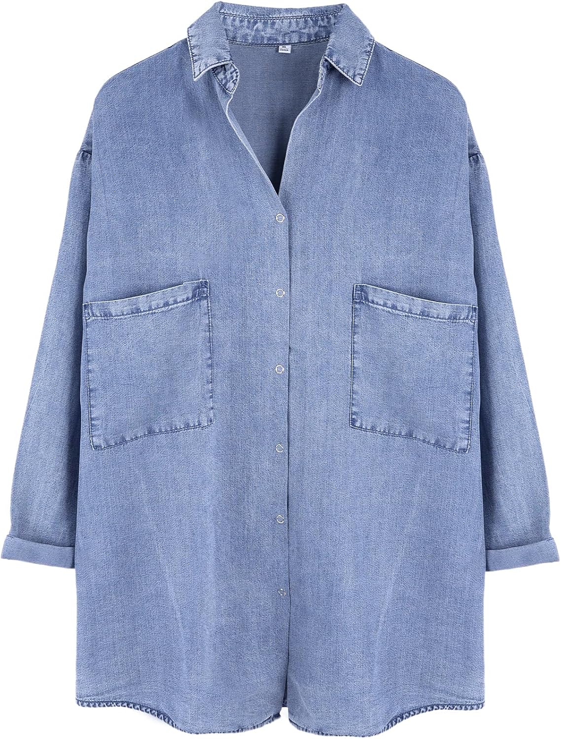 Tencel Button Down Shirt for Women, Chambray Blue, 3/4 Sleeve – Casual, Office
