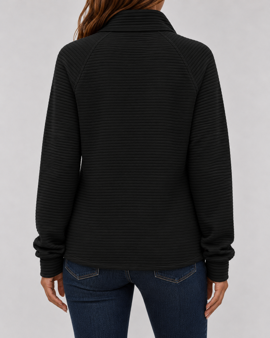 Women's Ribbed Quarter-Zip Pullover Sweater – Casual, Office
