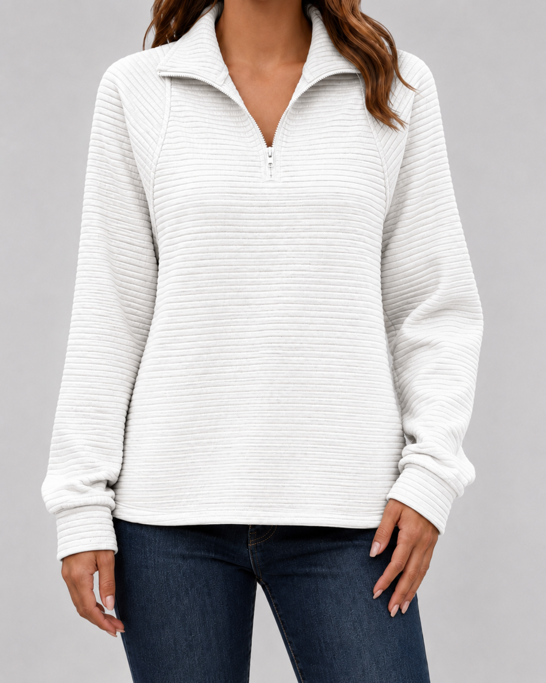 Women's Ribbed Quarter-Zip Pullover Sweater – Casual, Office