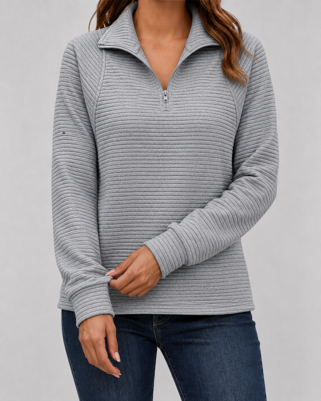 Women's Ribbed Quarter-Zip Pullover Sweater – Casual, Office