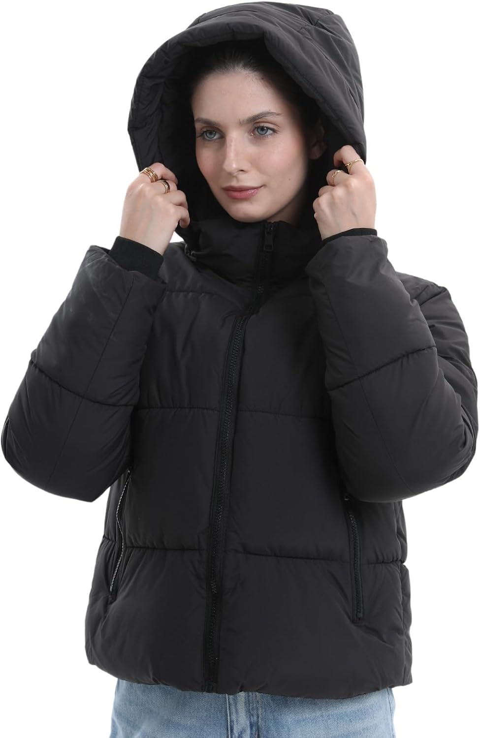 Women's Short Down Jacket, Warm Winter Coat with Removable Hood – Casual, Outdoor