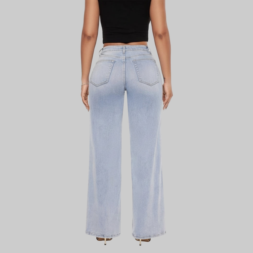 Women's Wide Leg High Waist Stretch Jeans – Casual, Fashion