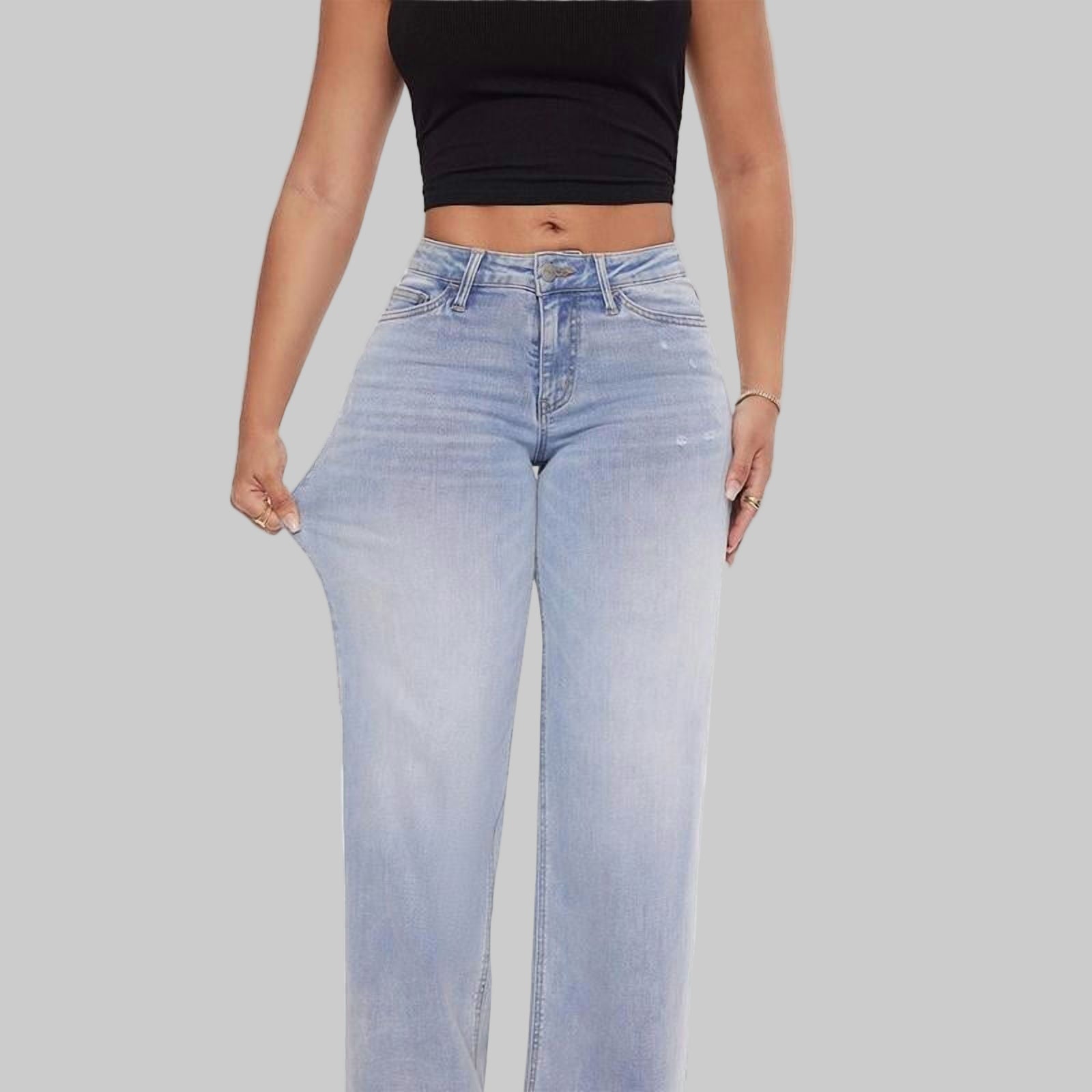 Women's Wide Leg High Waist Stretch Jeans – Casual, Fashion