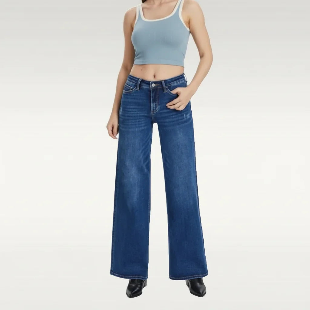 Women's Wide Leg High Waist Stretch Jeans – Casual, Fashion
