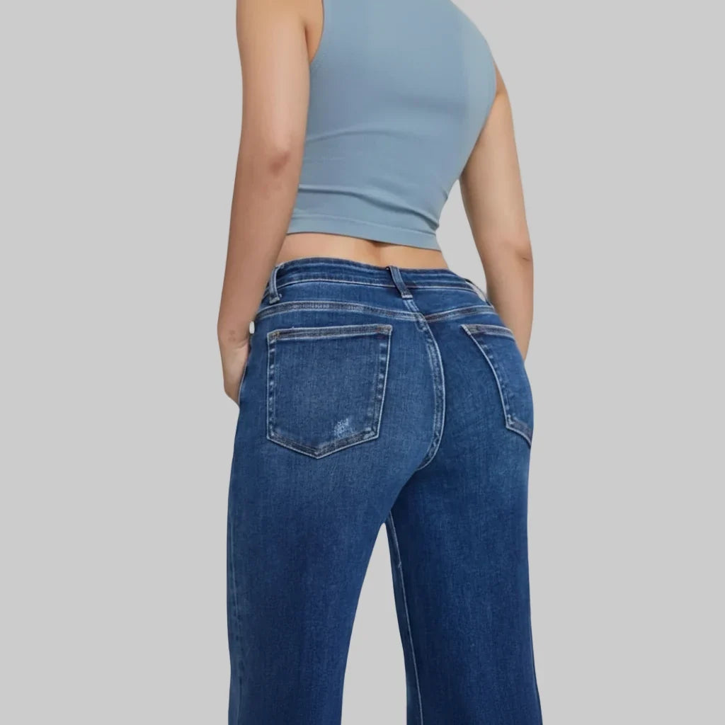 Women's Wide Leg High Waist Stretch Jeans – Casual, Fashion