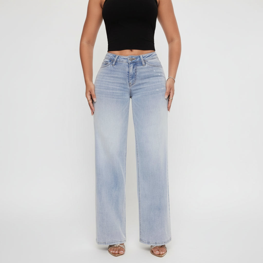 Women's Wide Leg High Waist Stretch Jeans – Casual, Fashion
