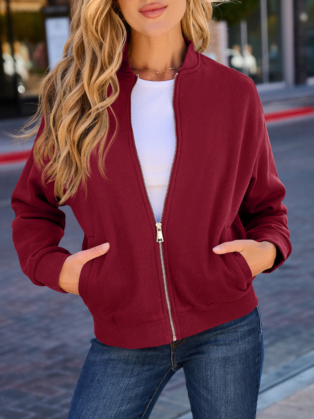 Zip Up Long Sleeve Jacket with Pockets – Casual Wear, Outdoor Activities