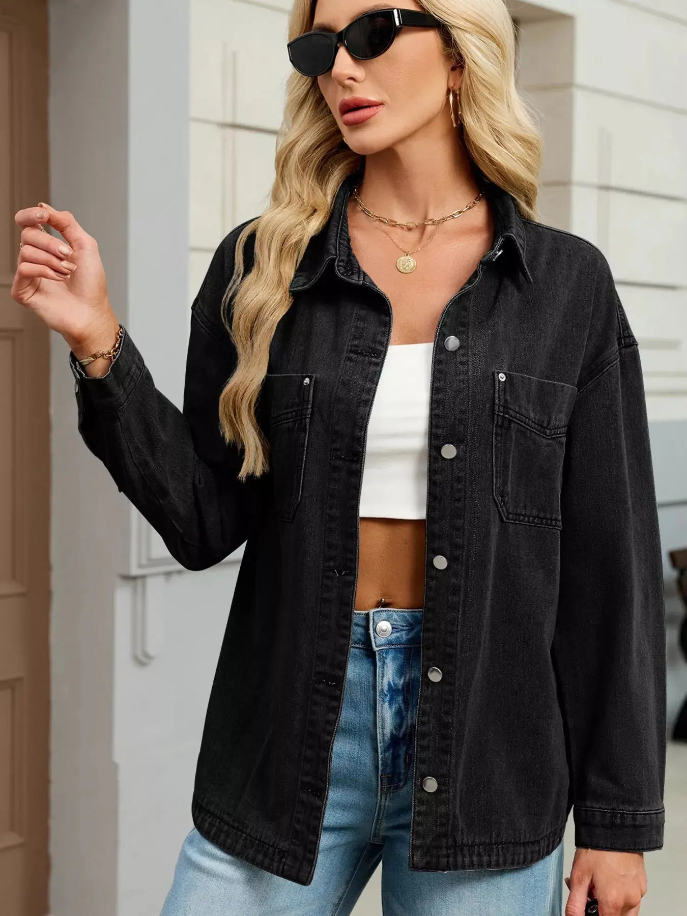 Denim Jacket with Dropped Shoulders – Casual Wear, Everyday Style