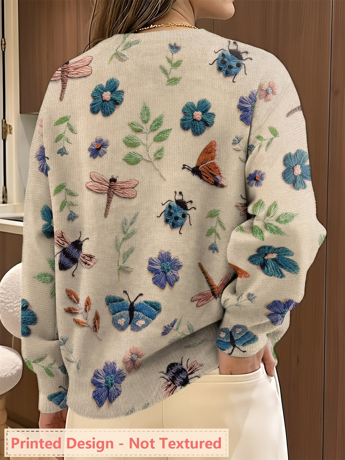 Botanical Print Crewneck Sweater | Soft Knit Fabric | Women's Casual Wear