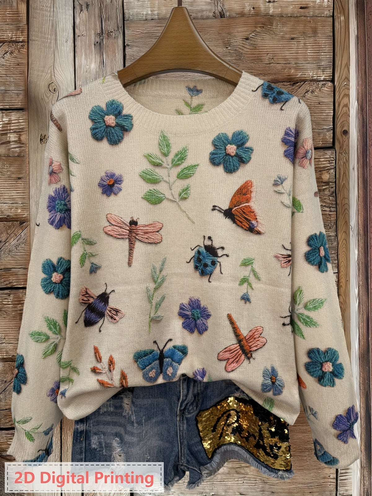 Botanical Print Crewneck Sweater | Soft Knit Fabric | Women's Casual Wear