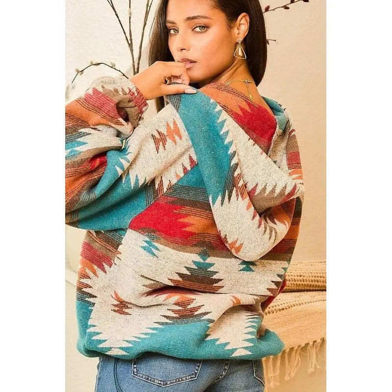 Aztec Pattern Women's Hoodie - Cozy Cotton Blend Casual Sweatshirt - Satinni