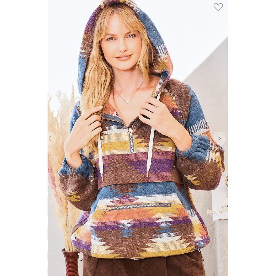 Aztec Pattern Women's Hoodie - Cozy Cotton Blend Casual Sweatshirt - Satinni