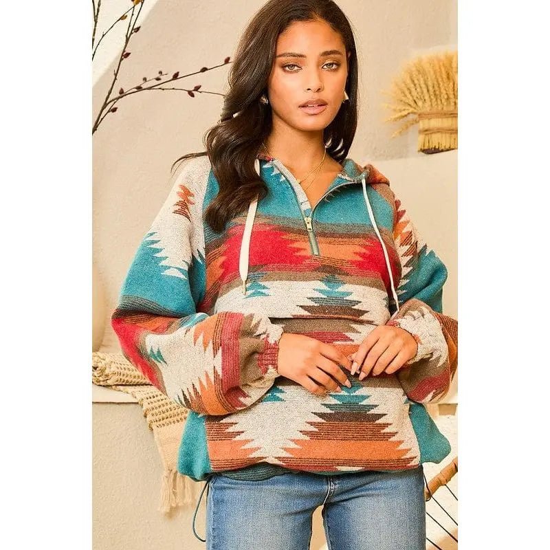 Aztec Pattern Women's Hoodie - Cozy Cotton Blend Casual Sweatshirt - Satinni