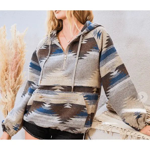Aztec Pattern Women's Hoodie - Cozy Cotton Blend Casual Sweatshirt - Satinni