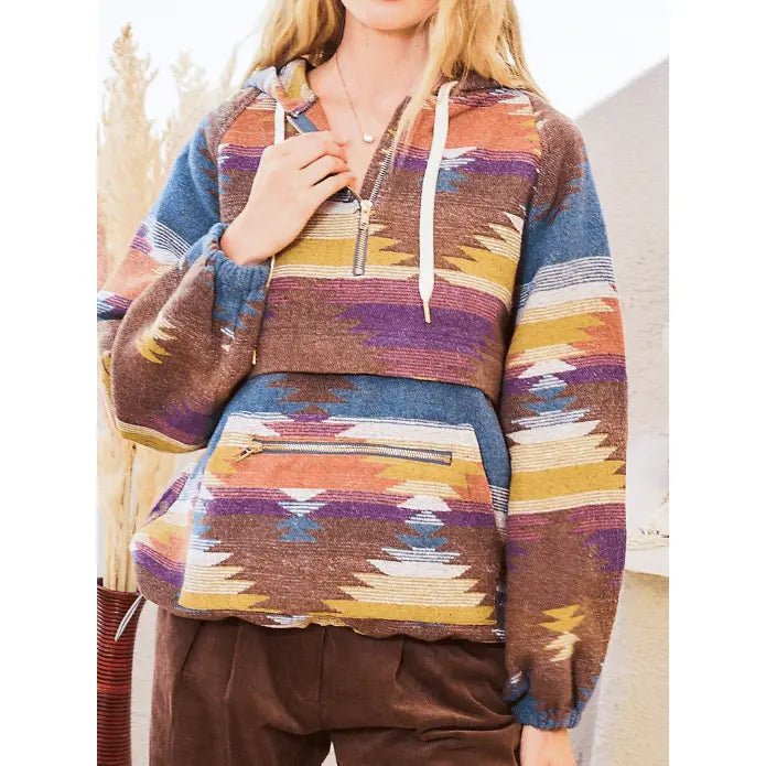 Aztec Pattern Women's Hoodie - Cozy Cotton Blend Casual Sweatshirt - Satinni