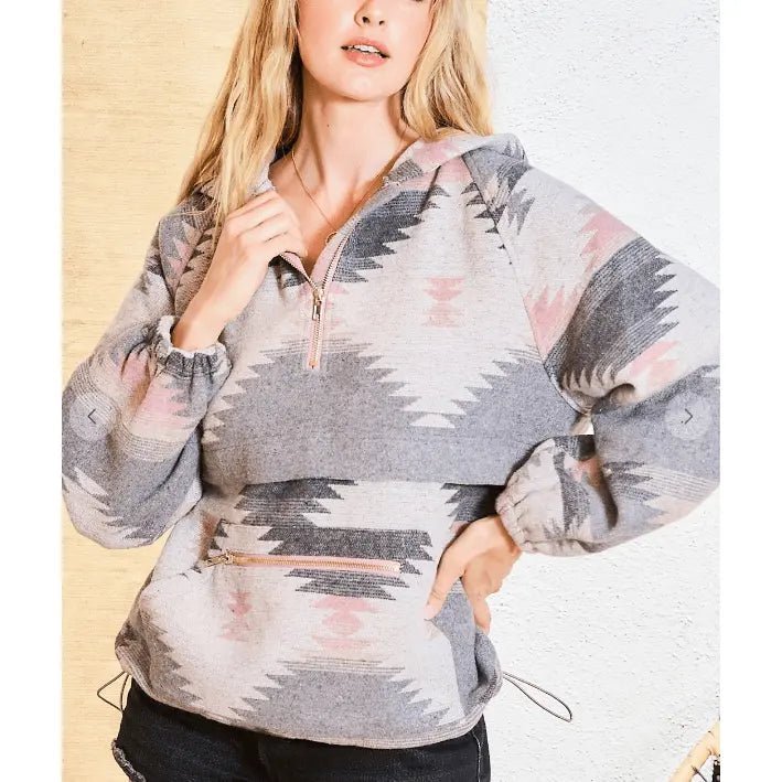 Aztec Pattern Women's Hoodie - Cozy Cotton Blend Casual Sweatshirt - Satinni
