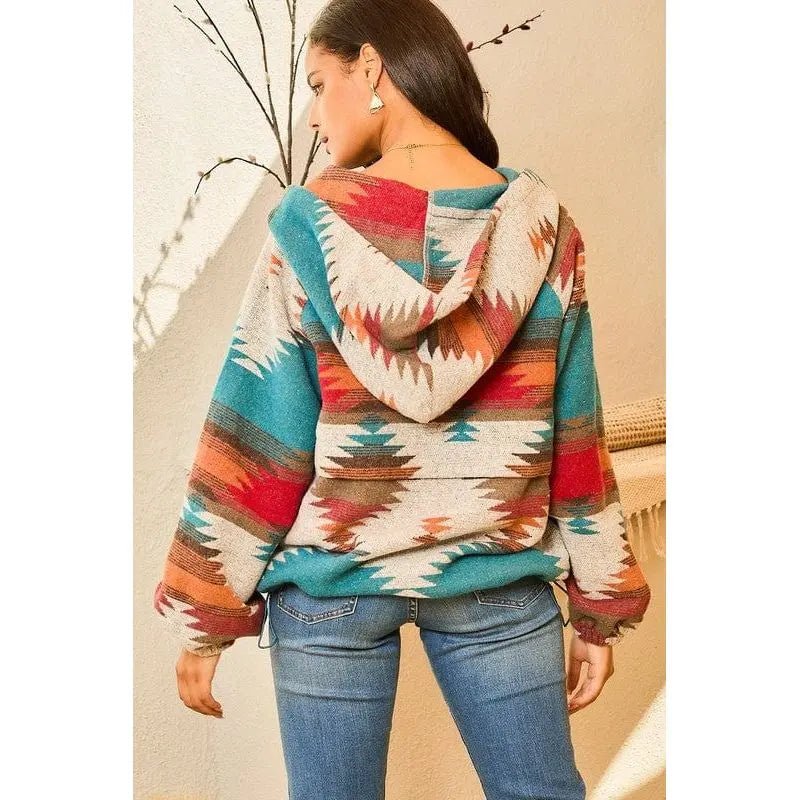 Aztec Pattern Women's Hoodie - Cozy Cotton Blend Casual Sweatshirt - Satinni