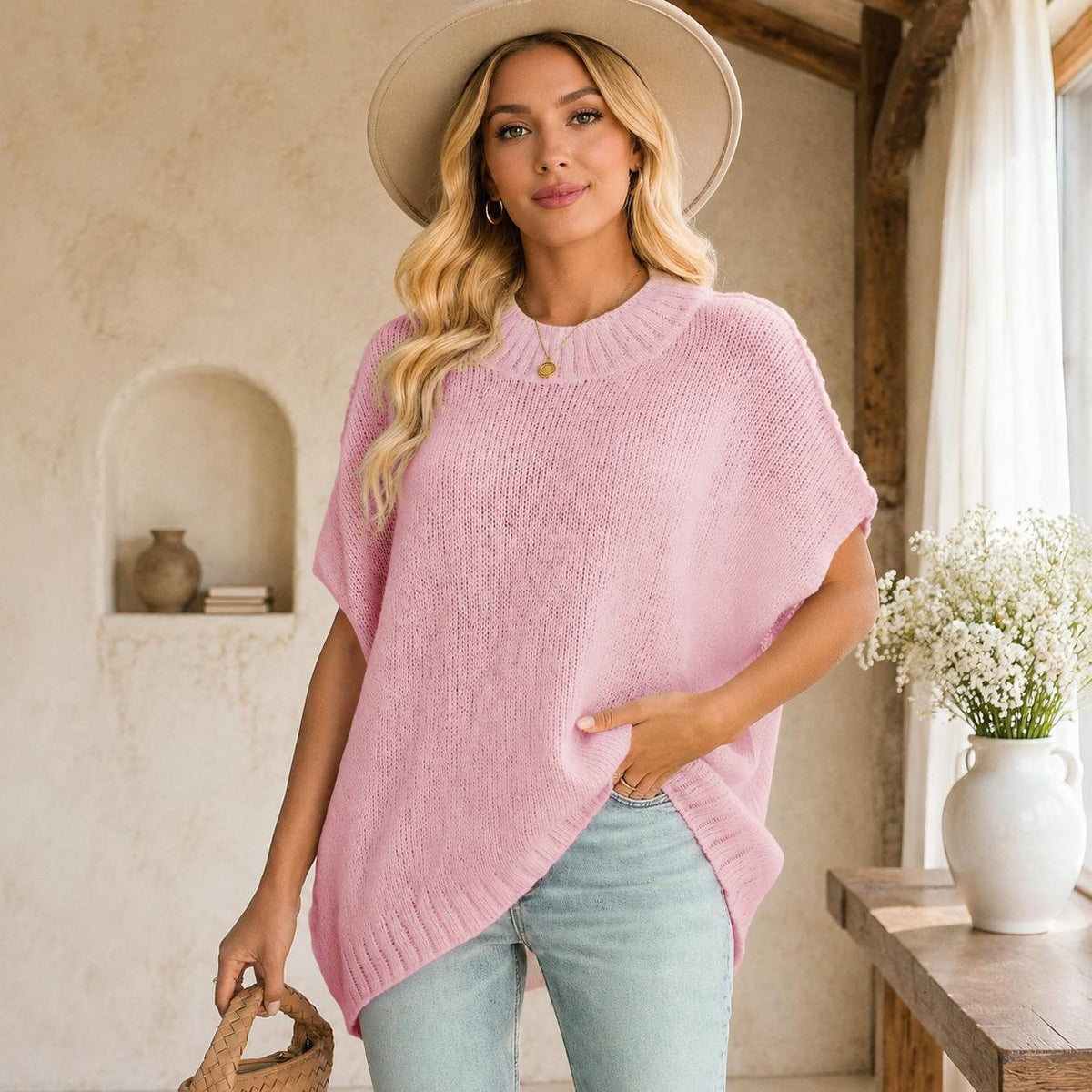 Oversized Women's Knit Sweater - Cozy Casual Pullover for Everyday Wear