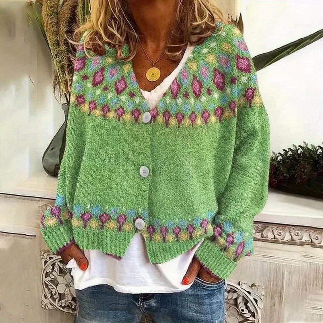 Nordic Patterned Cardigan in Soft Knit for Cozy Layering and Everyday Wear