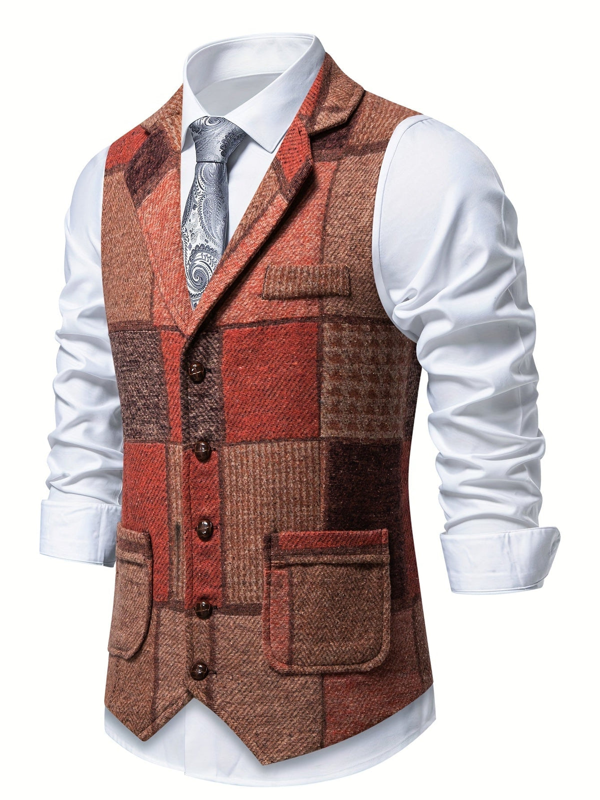 Patchwork Herringbone Vest | Stylish Layering Piece for Casual Wear