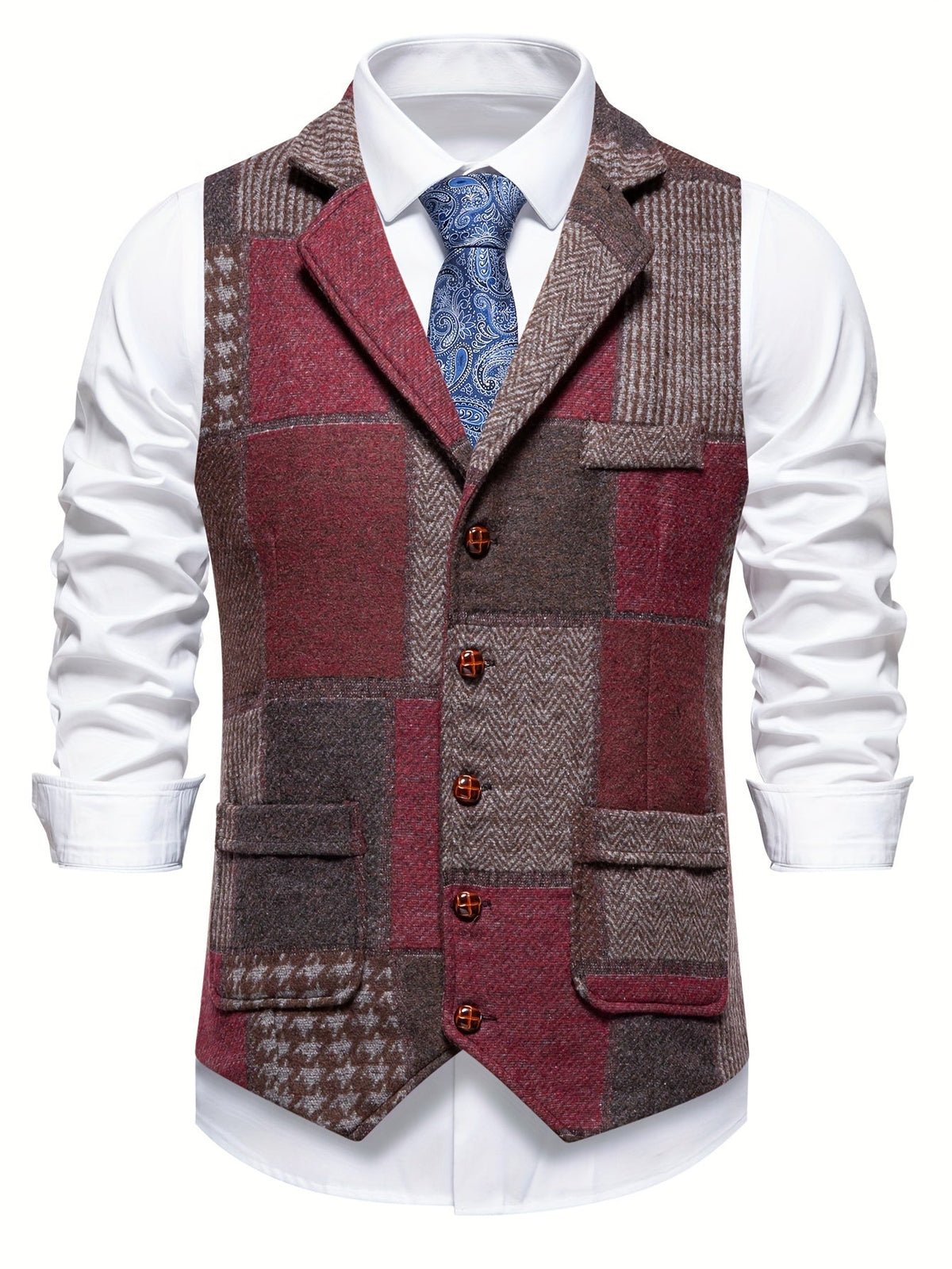 Patchwork Herringbone Vest | Stylish Layering Piece for Casual Wear