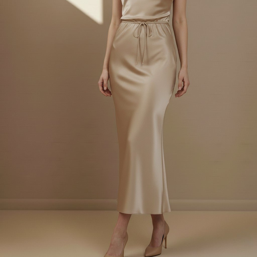 Beige Satin Skirt - Satinni