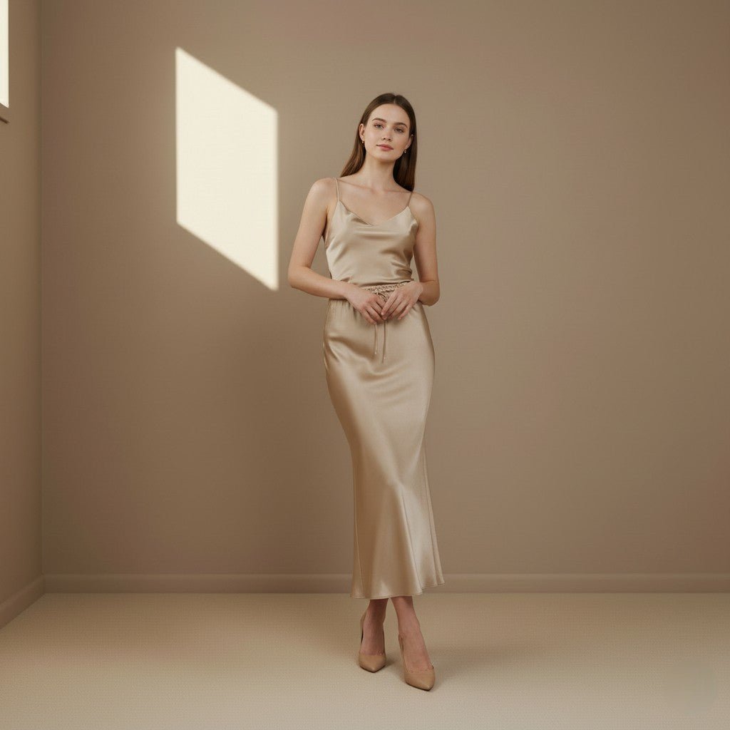 Beige Satin Skirt - Satinni