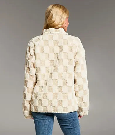 Plaid Faux Fur Coat for Women – Autumn/Winter Warm Jacket, Turn-Down Collar, Short Plush Design