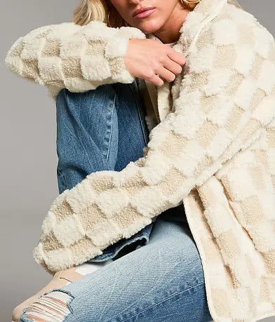 Plaid Faux Fur Coat for Women – Autumn/Winter Warm Jacket, Turn-Down Collar, Short Plush Design