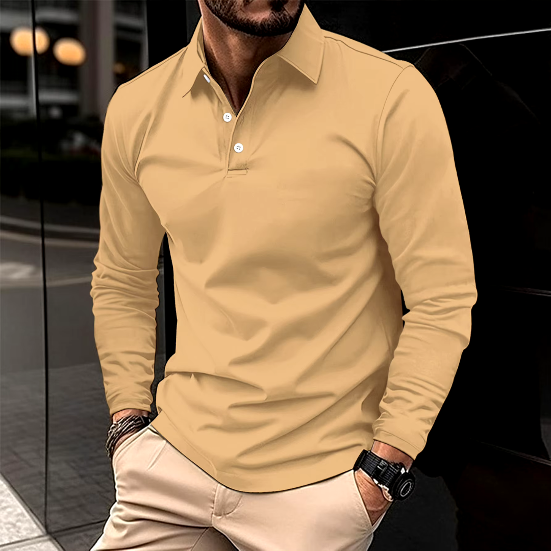 Smart Casual Long-Sleeved Polo Shirt for Men - Comfortable Cotton Blend