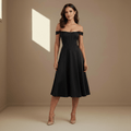 Black off-shoulder satin dress - Satinni