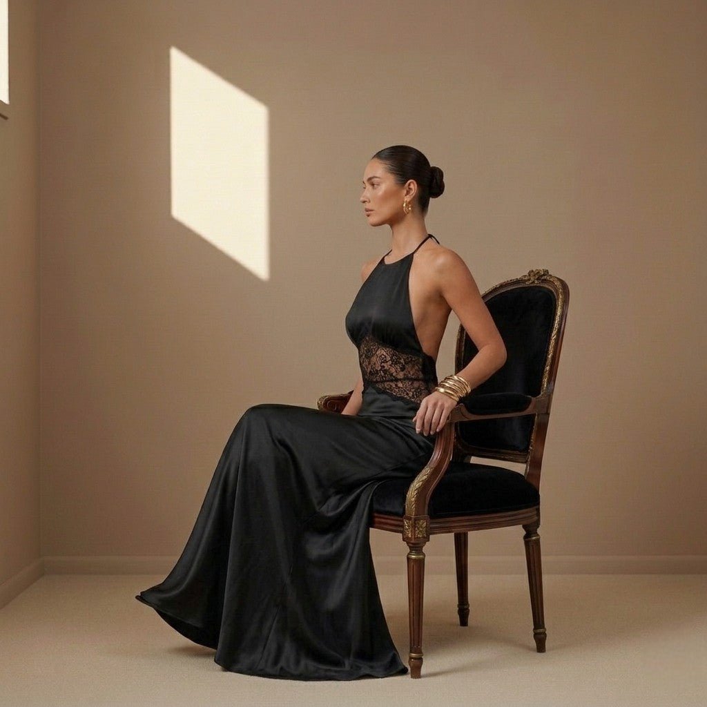 Black satin dress - Satinni