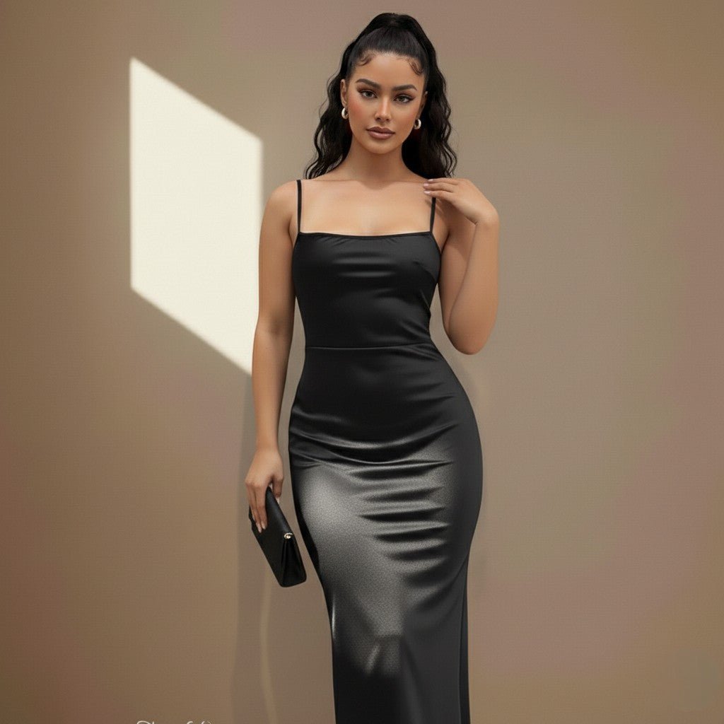 Black satin dress - Satinni