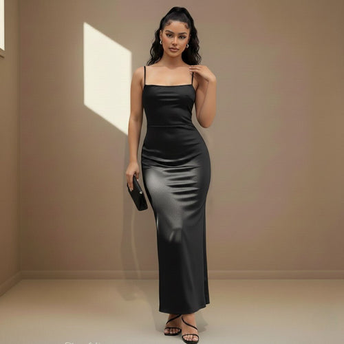 Black satin dress - Satinni