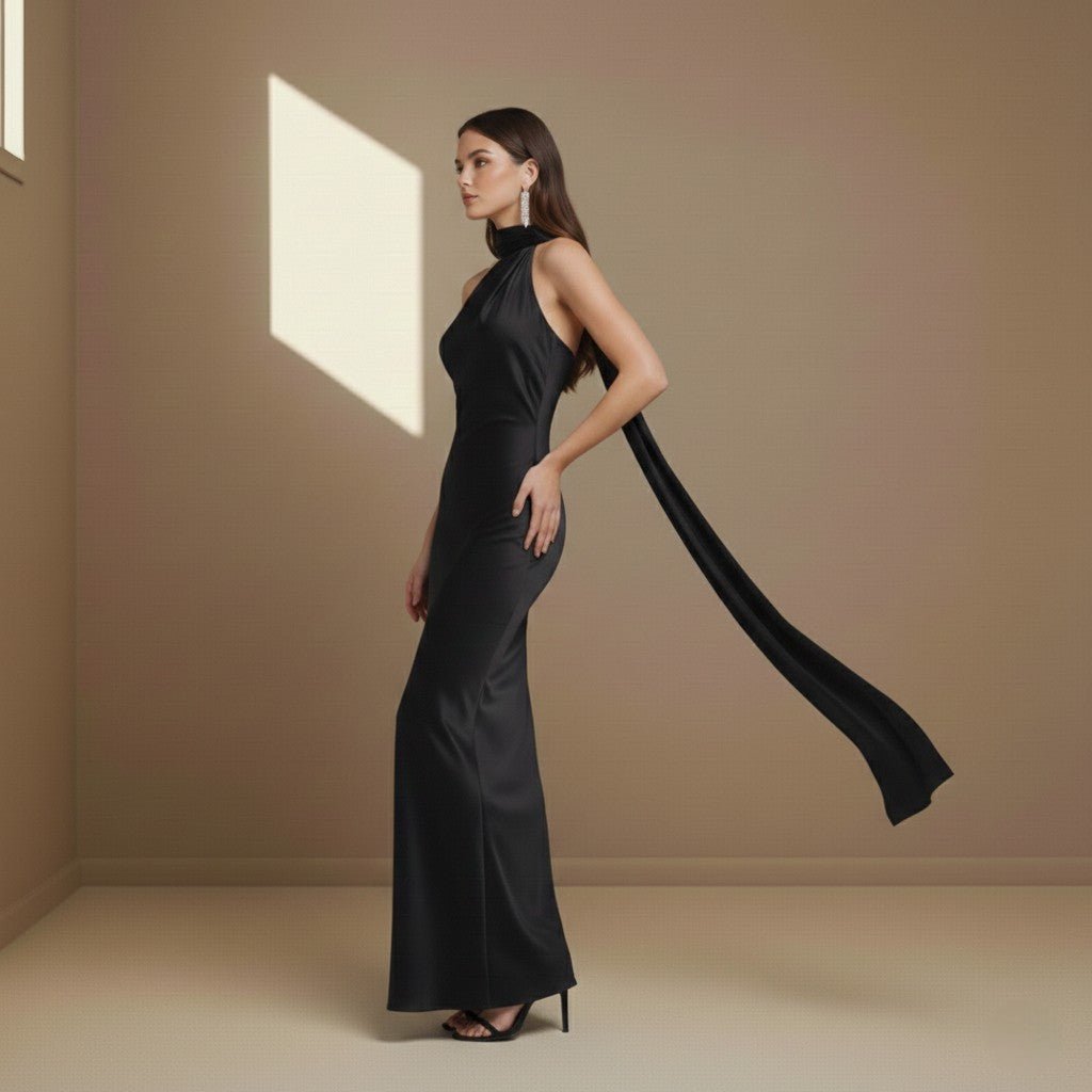 Black satin dress - Satinni