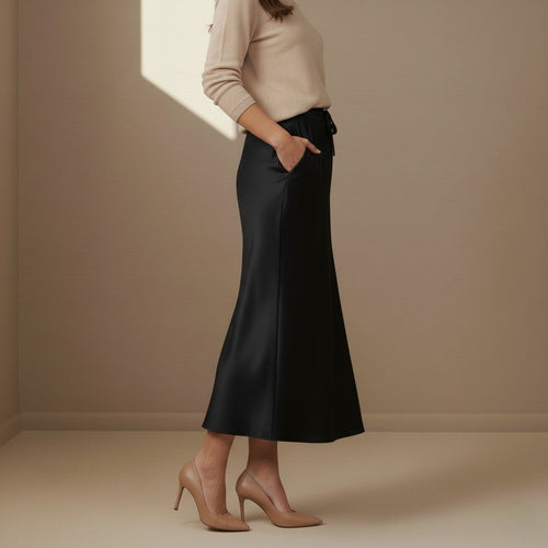 Black Satin Skirt - Satinni