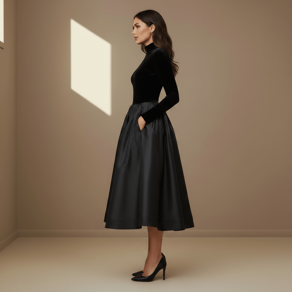 Black velvet satin dress - Satinni