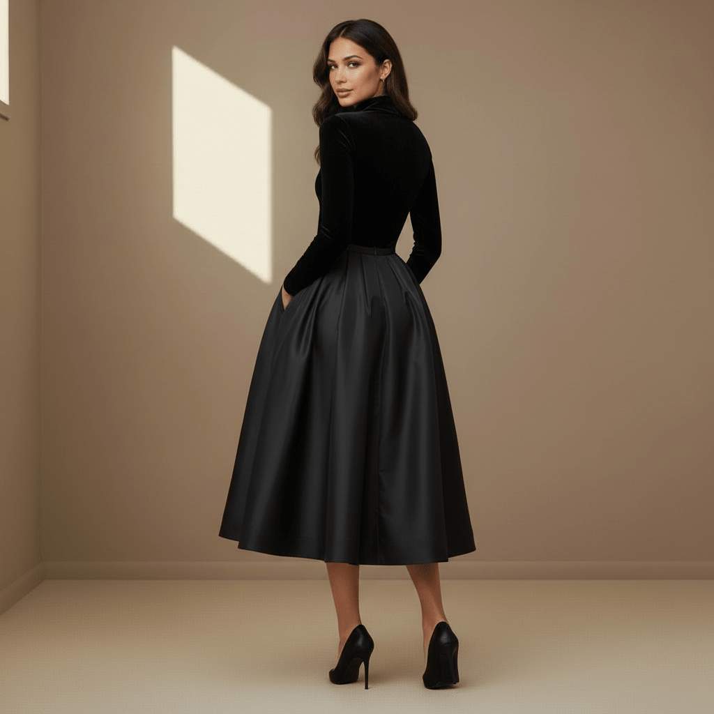 Black velvet satin dress - Satinni