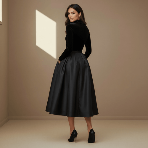 Black velvet satin dress - Satinni