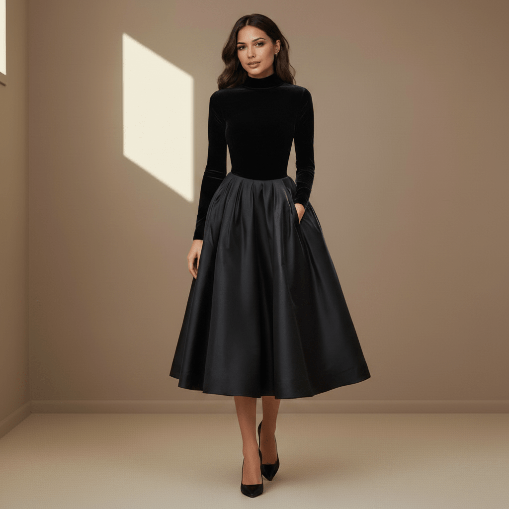 Black velvet satin dress - Satinni