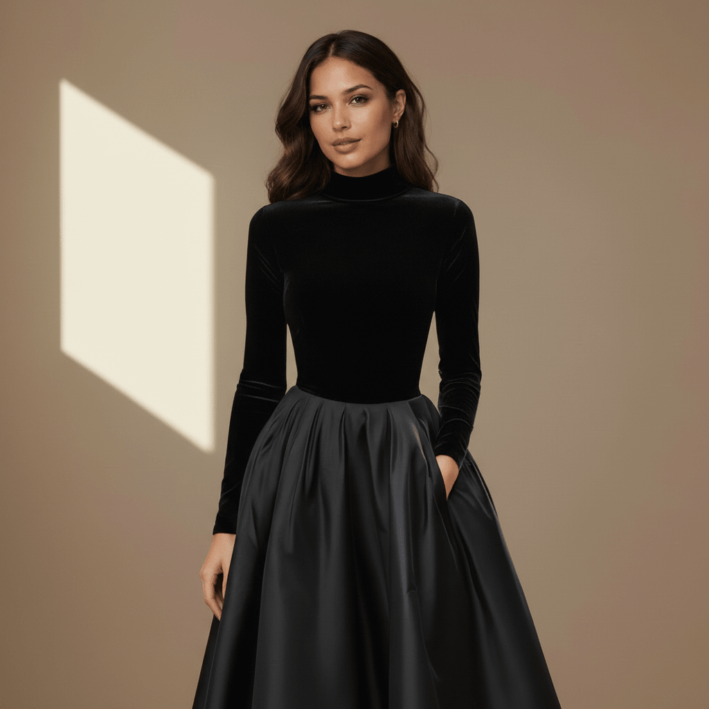 Black velvet satin dress - Satinni